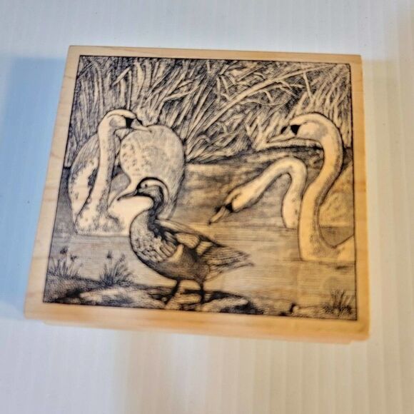 NEW Magenta Rubber Stamp Canada Swan Geese Duck Large 03074O Unused 4" Wood - Picture 1 of 6